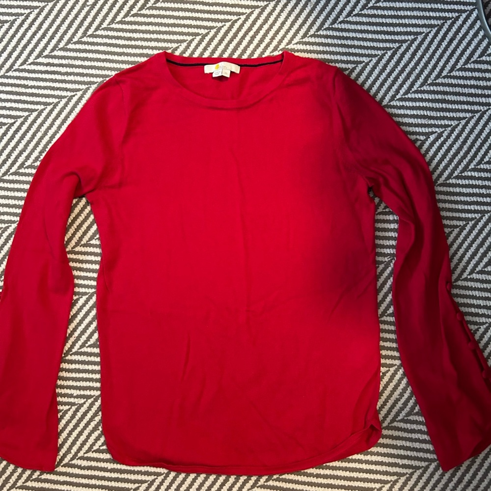 Red Boden sweater with bell sleeves and button details